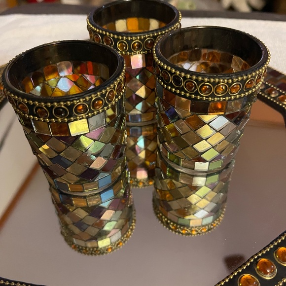 Partylite Global Fusion Mirror Tray Wall Hanging Three Tealite or Votive holder - Picture 3 of 15